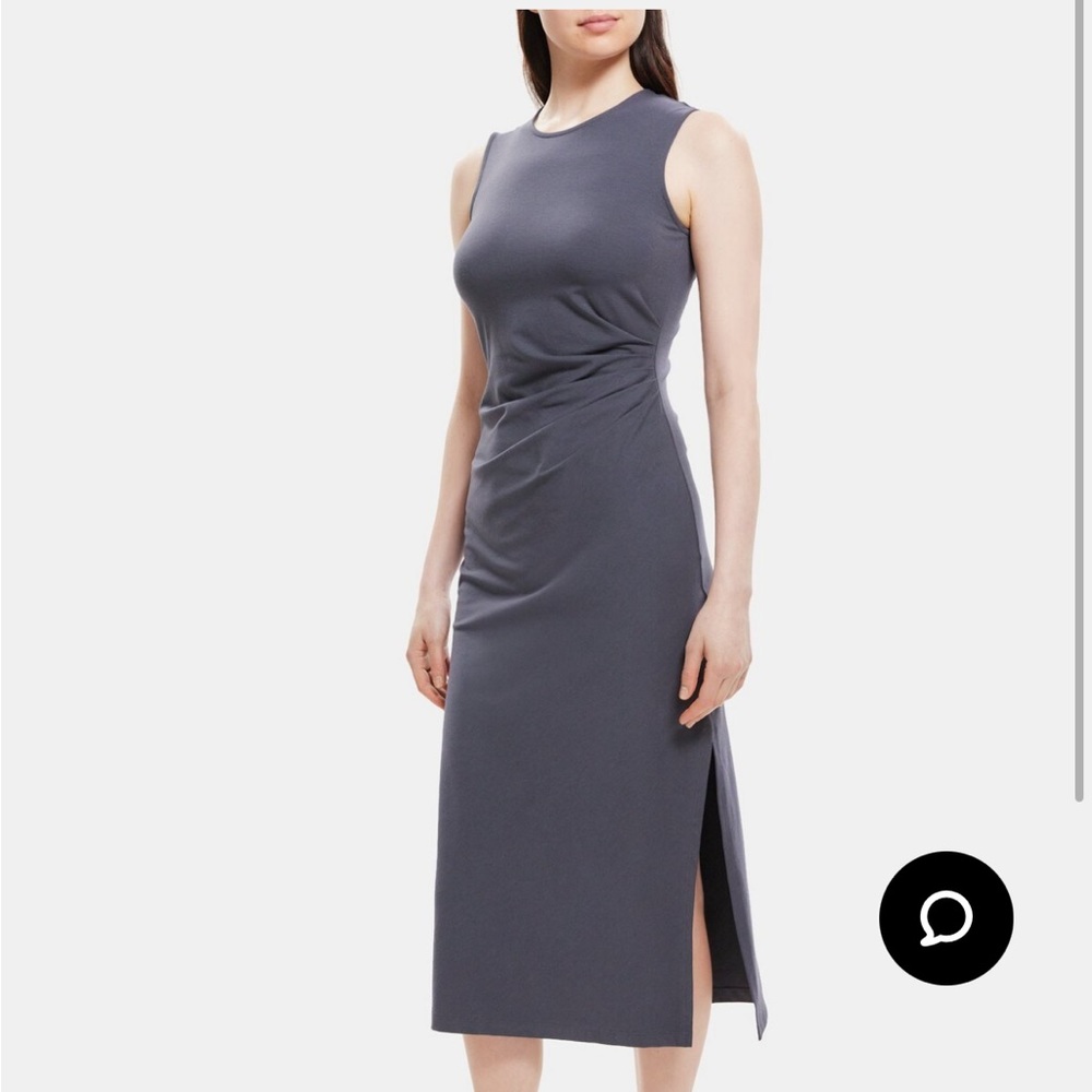 Theory sleeveless sheath midi dress in stretch cotton modal blue spruce size P